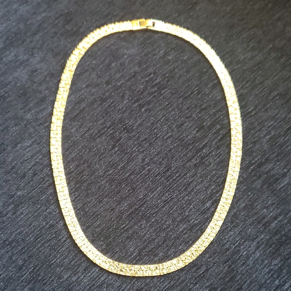 Vintage Gold plated Flat 20 Inch Nugget Textured Necklace